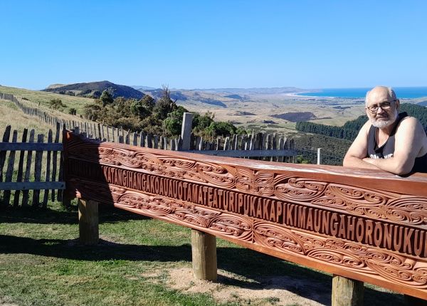 Henare Kani on the waahi tapu site known as Te Taumata